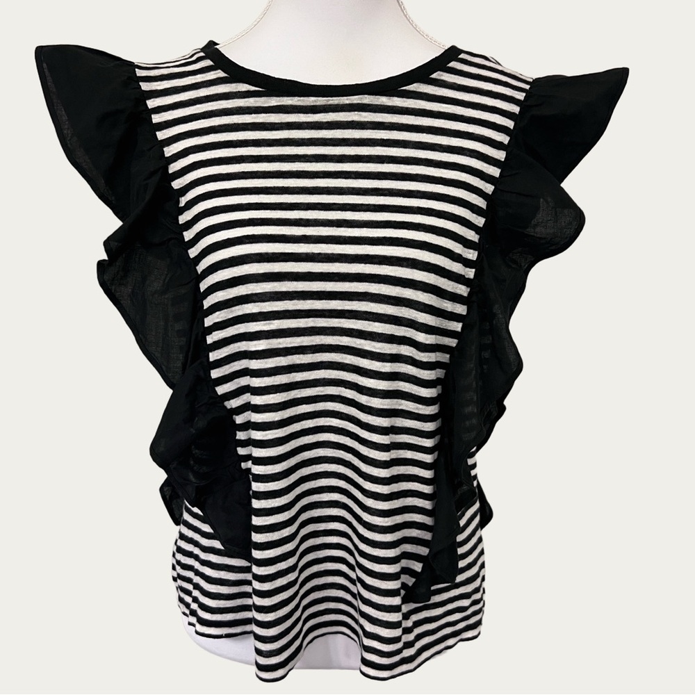 NWT Chelsea28‎ Black and White Striped Blouse Small
